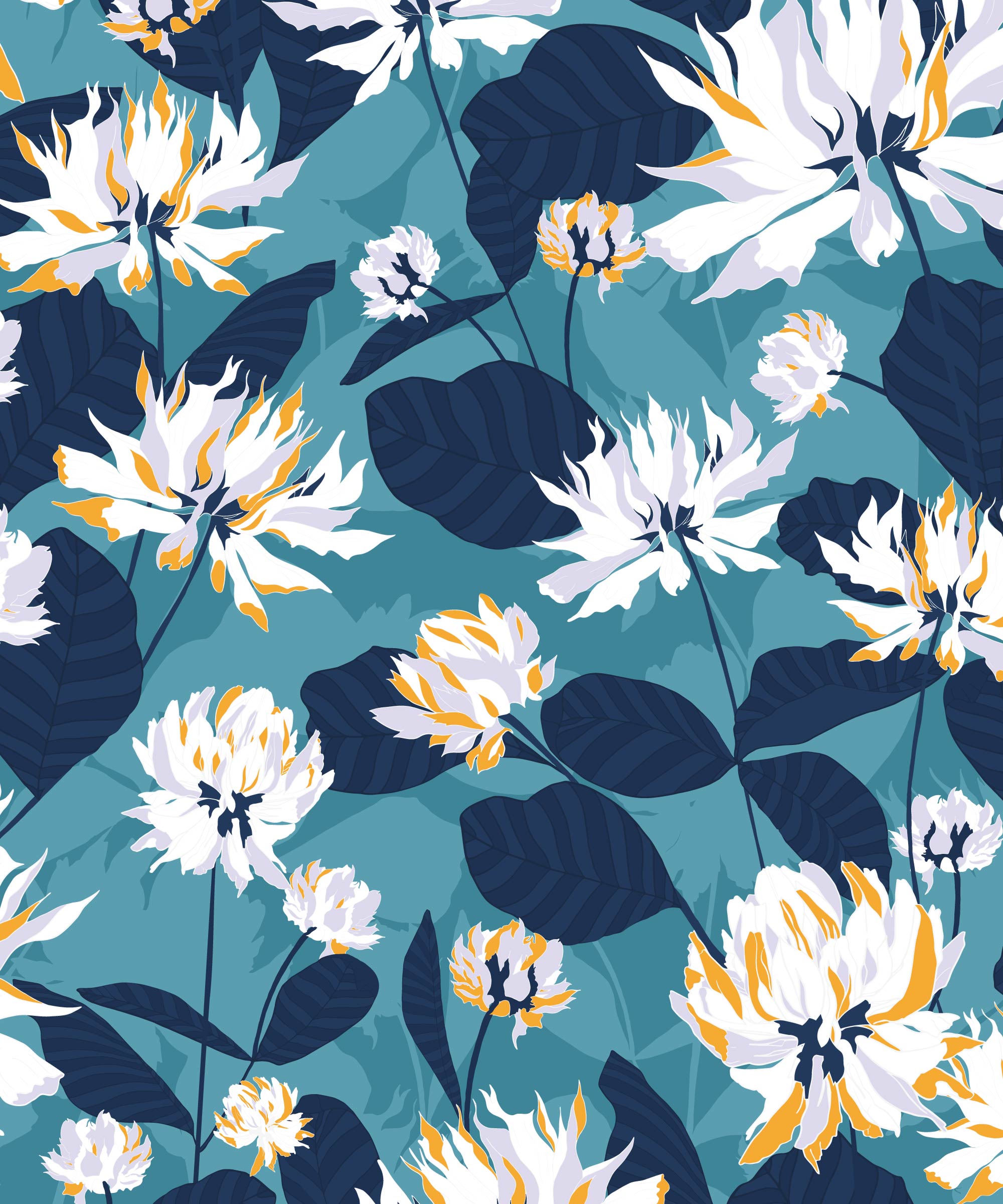 Clover flowers pattern in blues and yellows
