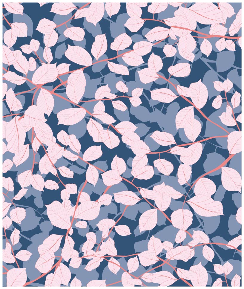 Summer leaves pattern in pinks and blues