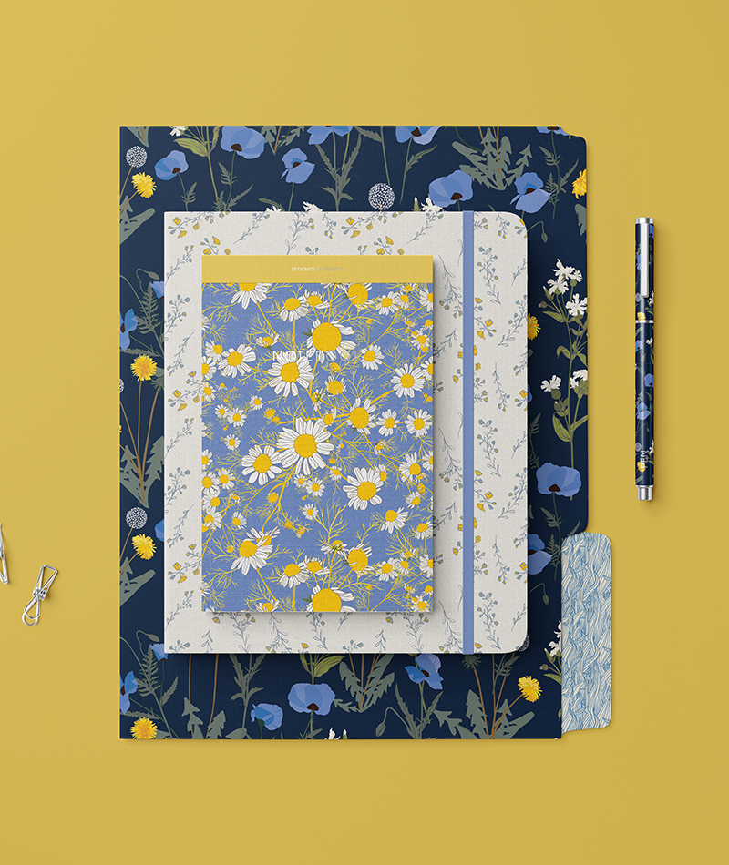 Stationery - Weeds collection in blues and yellows
