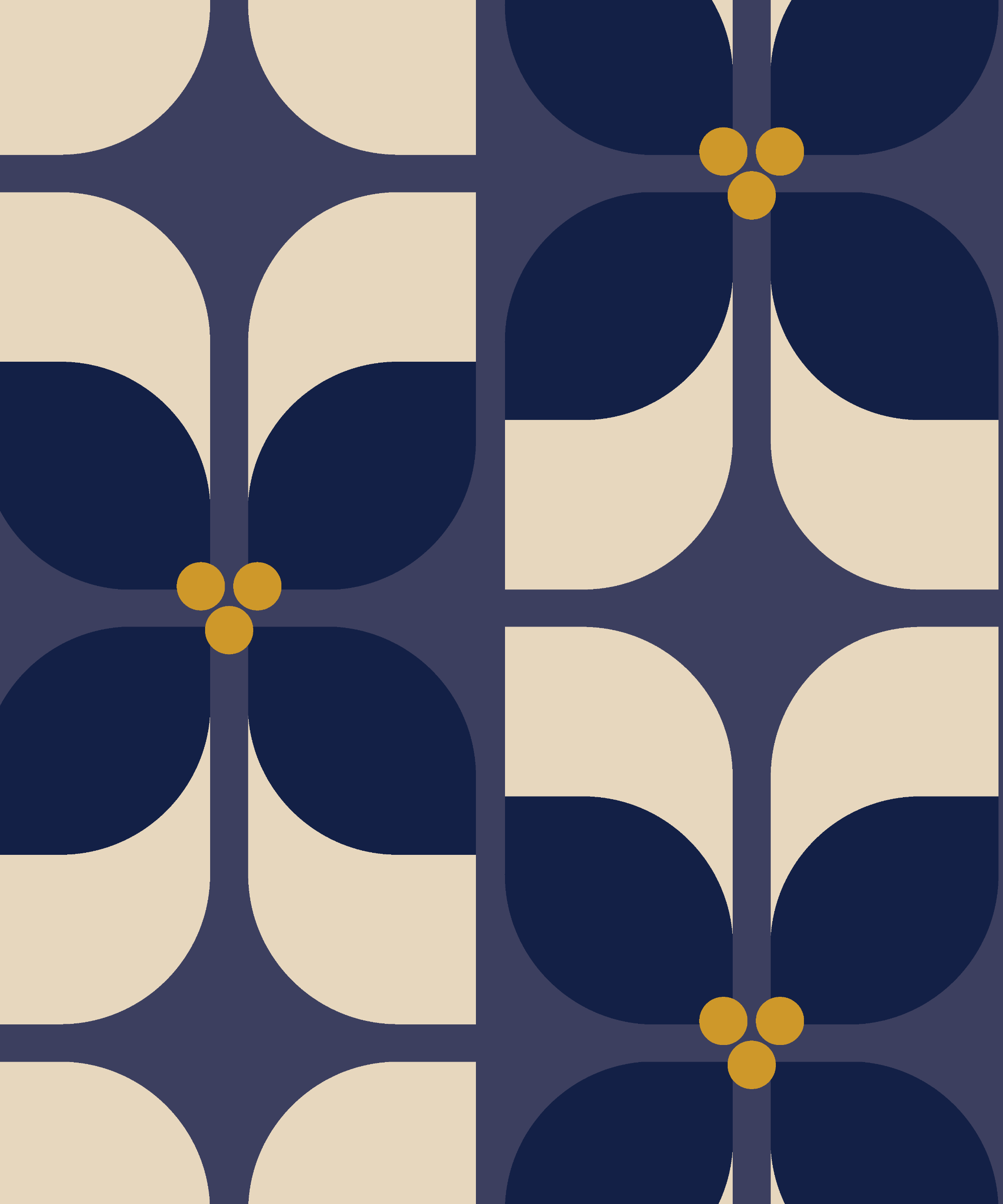 Bold geometric floral fabric in navy purple and cream with yellow highlights