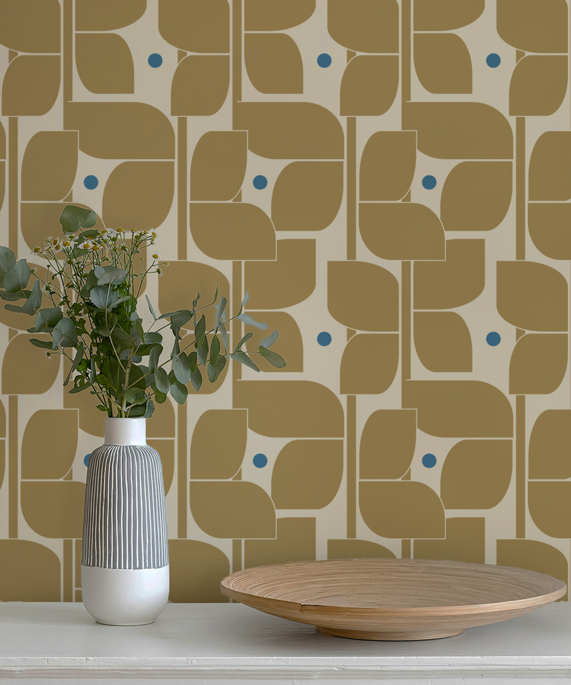 Wallpaper mockup Geo leaves brown blue