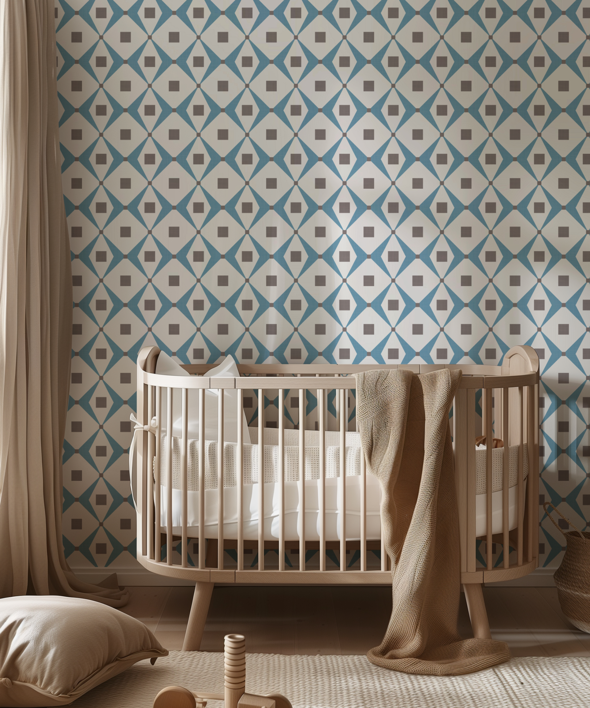 Nursery wallpaper diamonds print blue and grey