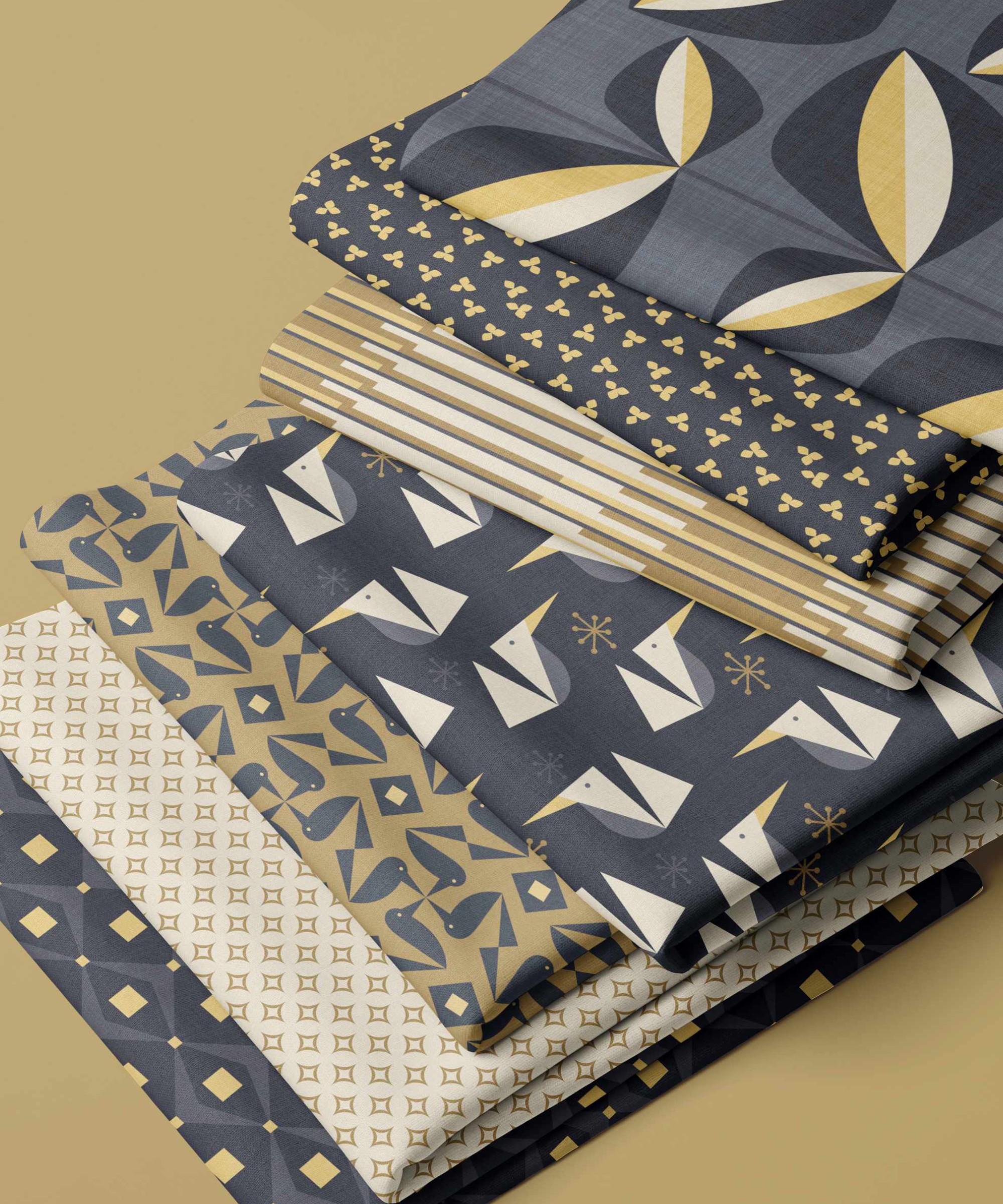 Atomic Orchard fabric collection- MCM in navy and gold