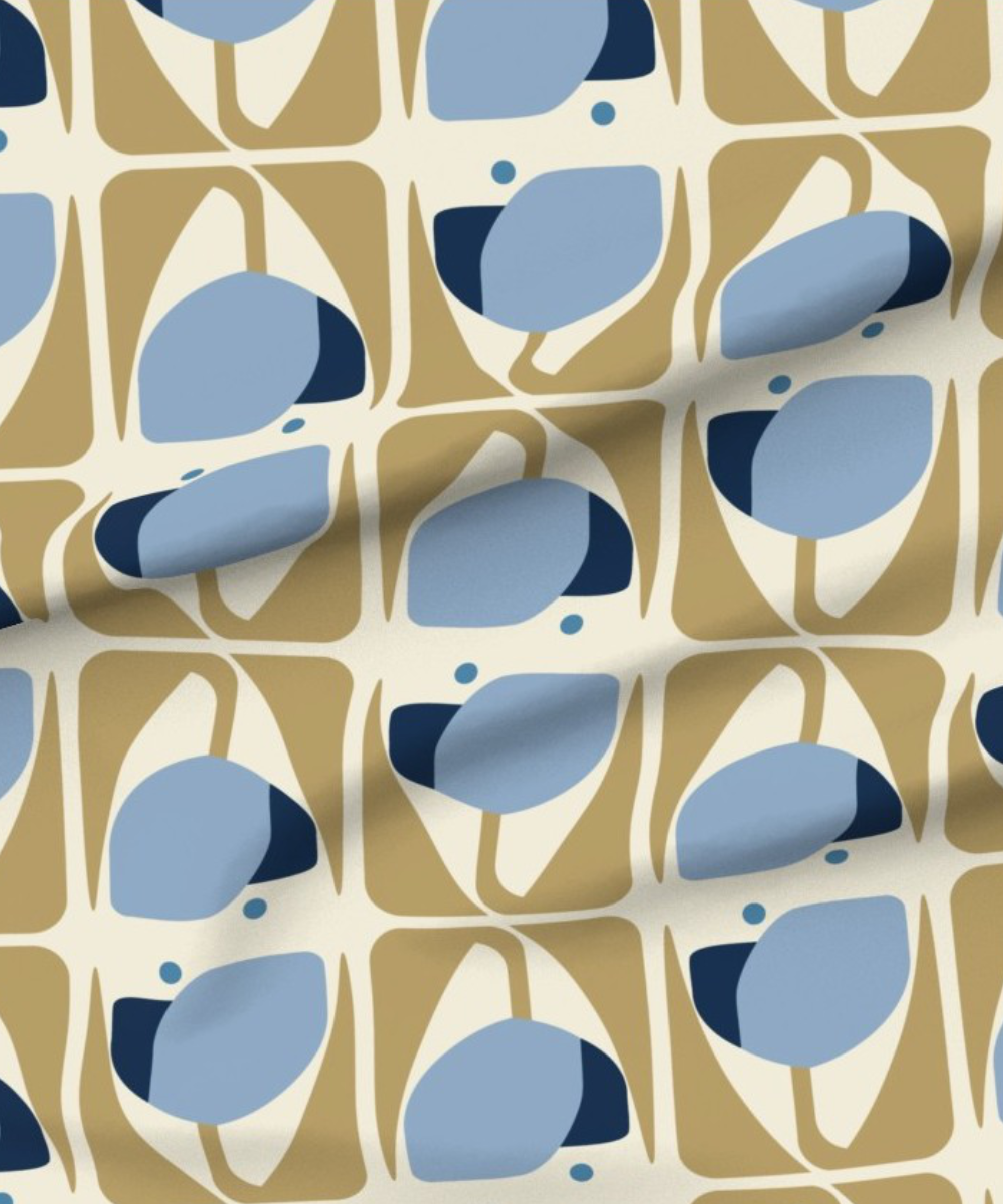 Tulip geometric fabric in blue and brown